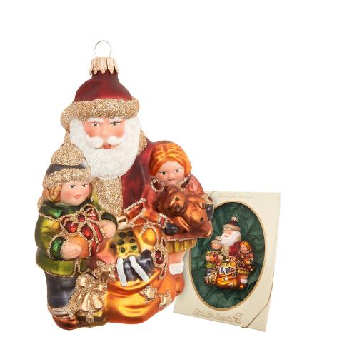 Baumschmuck Santa viktorianisch mit zwei Kindern mehrfarbig 12cm