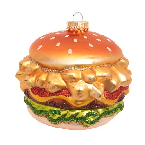 Baumschmuck Pommes-Burger Goldfarbig 10cm