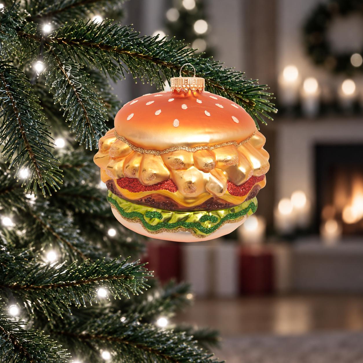 Baumschmuck Pommes-Burger Goldfarbig 10cm