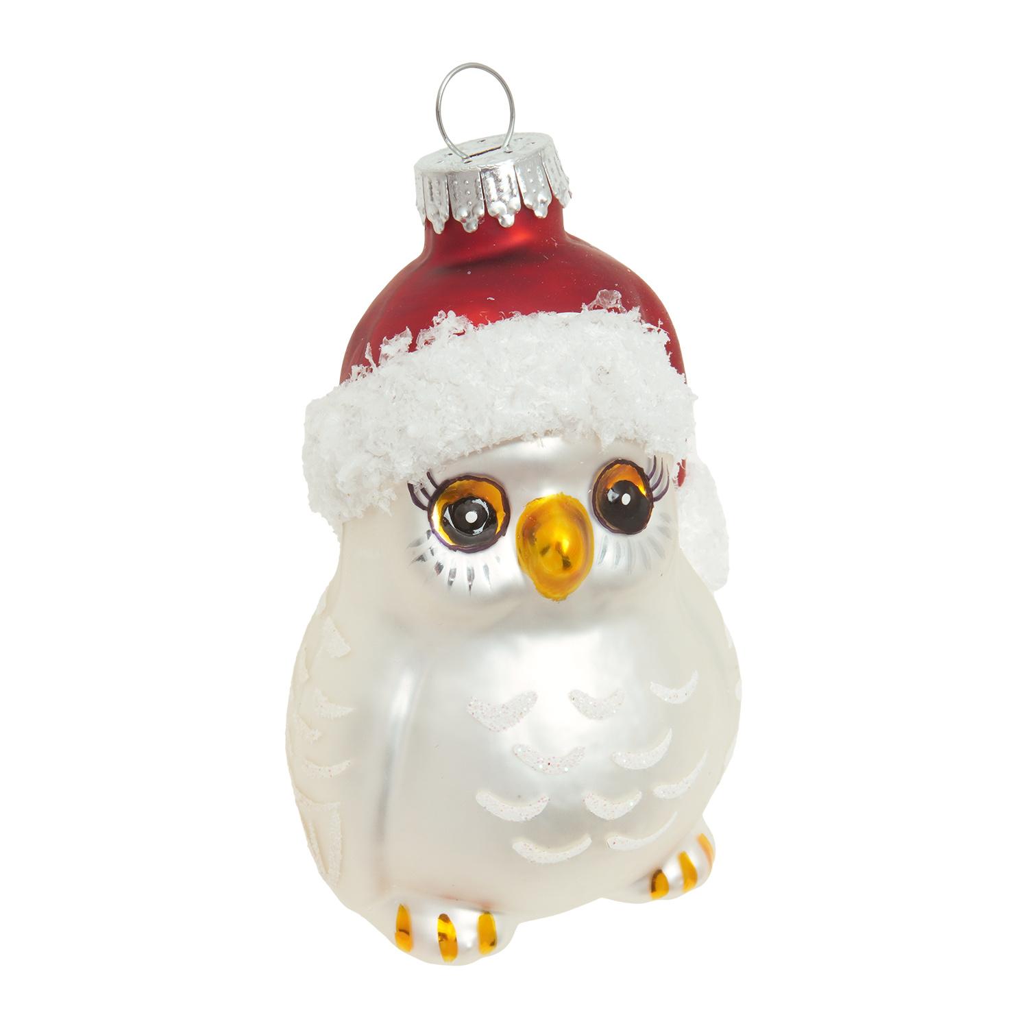 Baumschmuck Eule mit Weihnachtsm�tze Silberfarbig 8cm