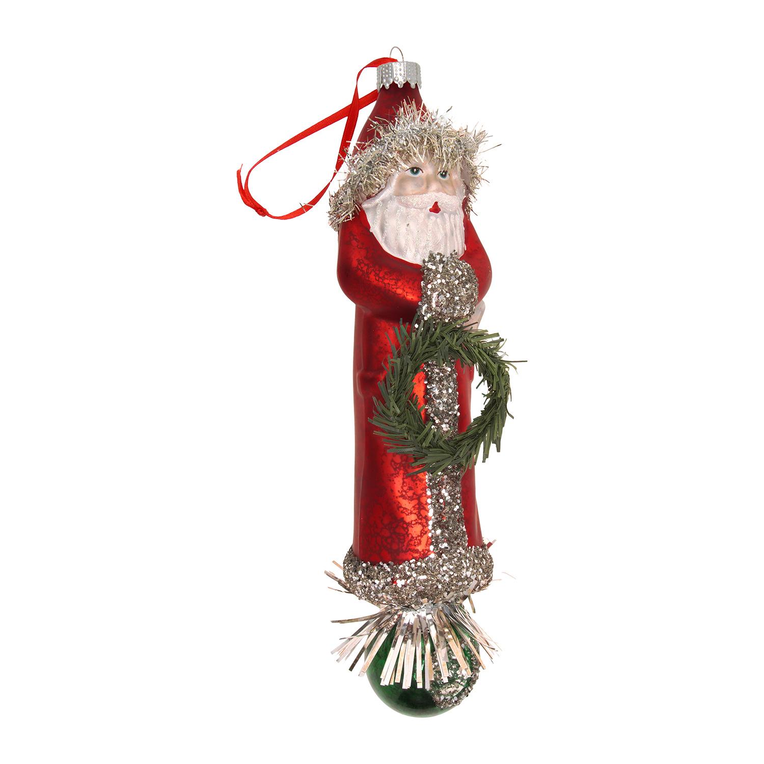 Baumschmuck Santa mit Kranz Nostalgie Rot 22cm