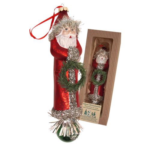 Baumschmuck Santa nostalgisch Kranz und Reflektor rot 25cm