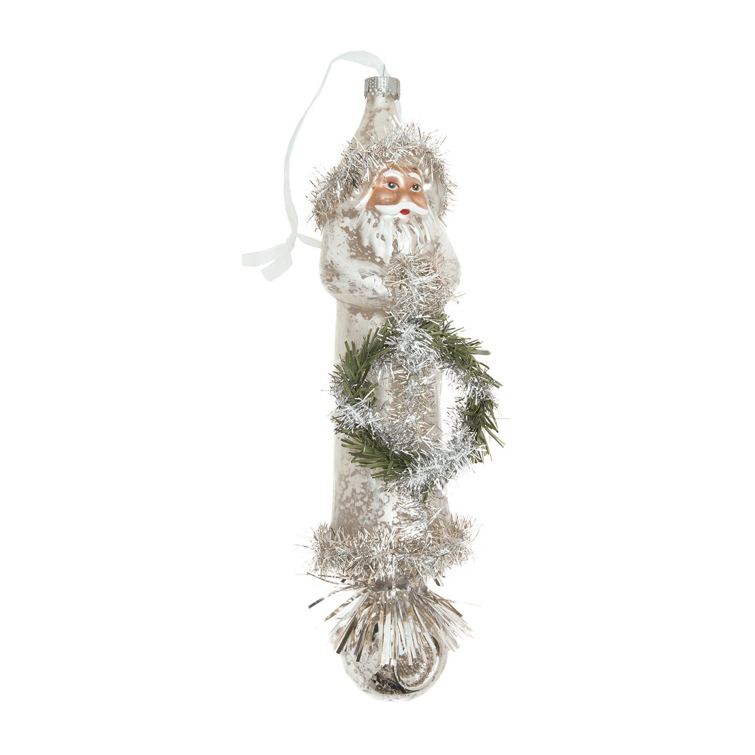 Baumschmuck Santa mit Kranz Nostalgie Silberfarbig 22cm