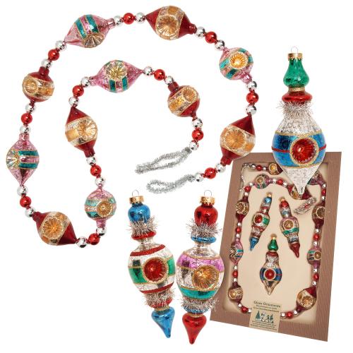 Baumschmuck Glasgirlande nostalgische (ca. 1,40m) & Reflekorformen mehrfarbig 7cm
