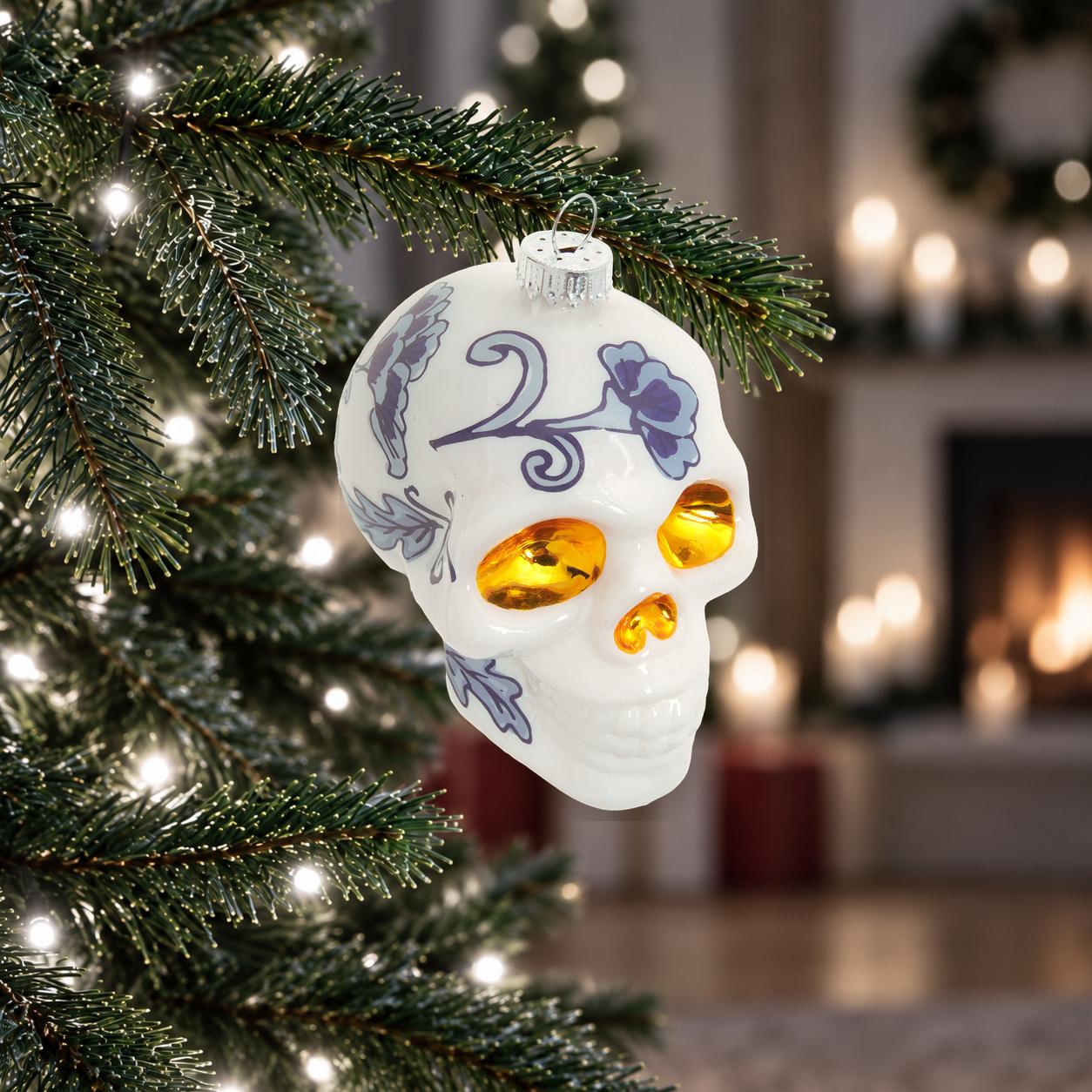 Baumschmuck Totenkopf Chinoiserie Wei� 10cm