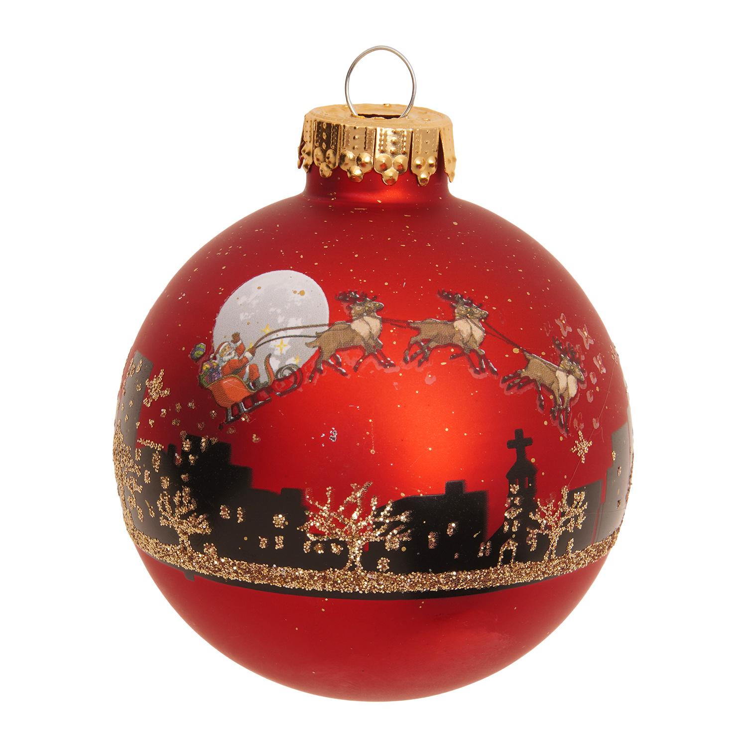 Weihnachtskugeln Santa mit Rentieren Rot 7cm