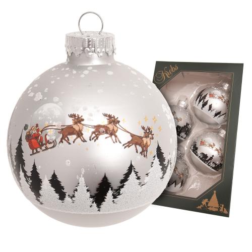 Weihnachtskugeln Santa mit Rentieren Silberfarbig 7cm