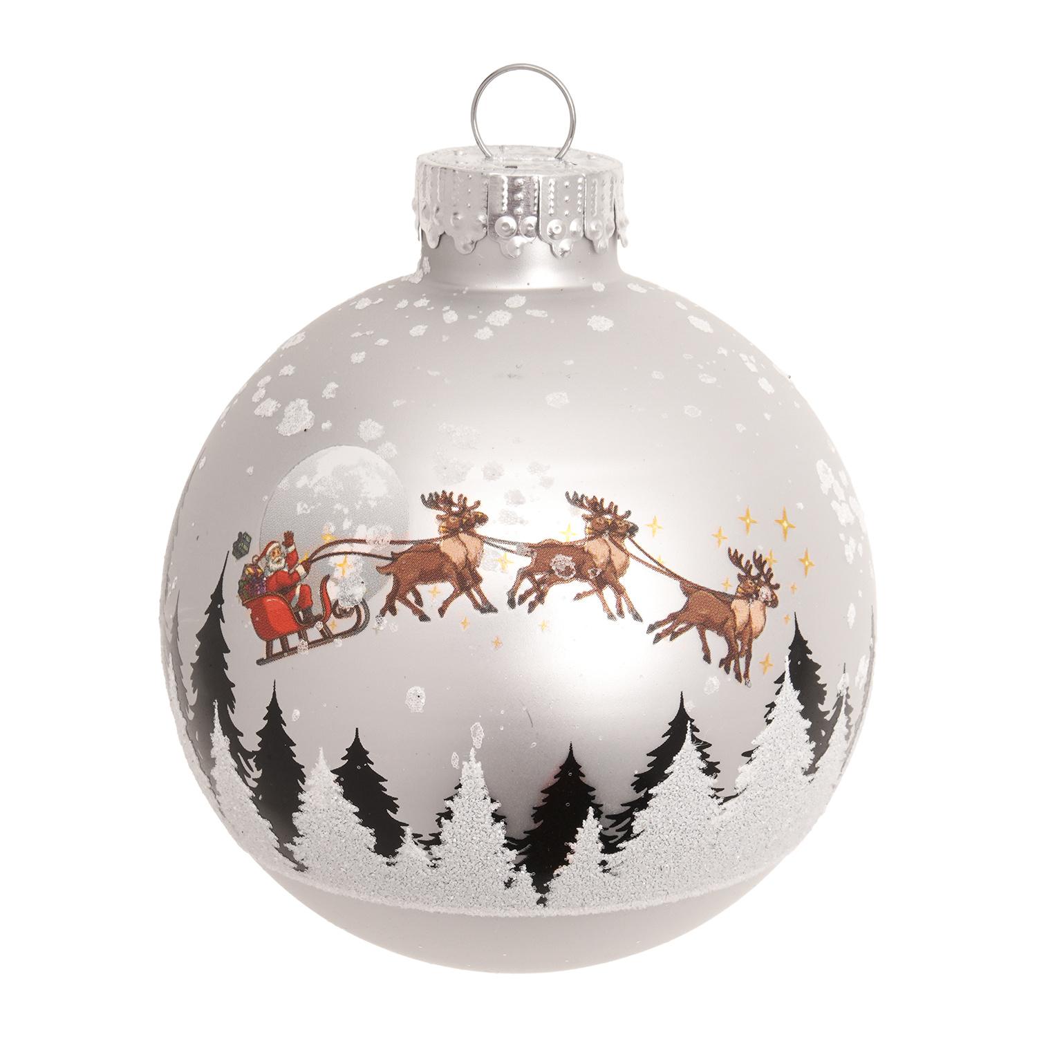 Weihnachtskugeln Santa mit Rentieren Silberfarbig 7cm