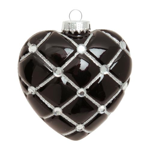 Baumschmuck Herz mit Strassteinen Schwarz 10cm