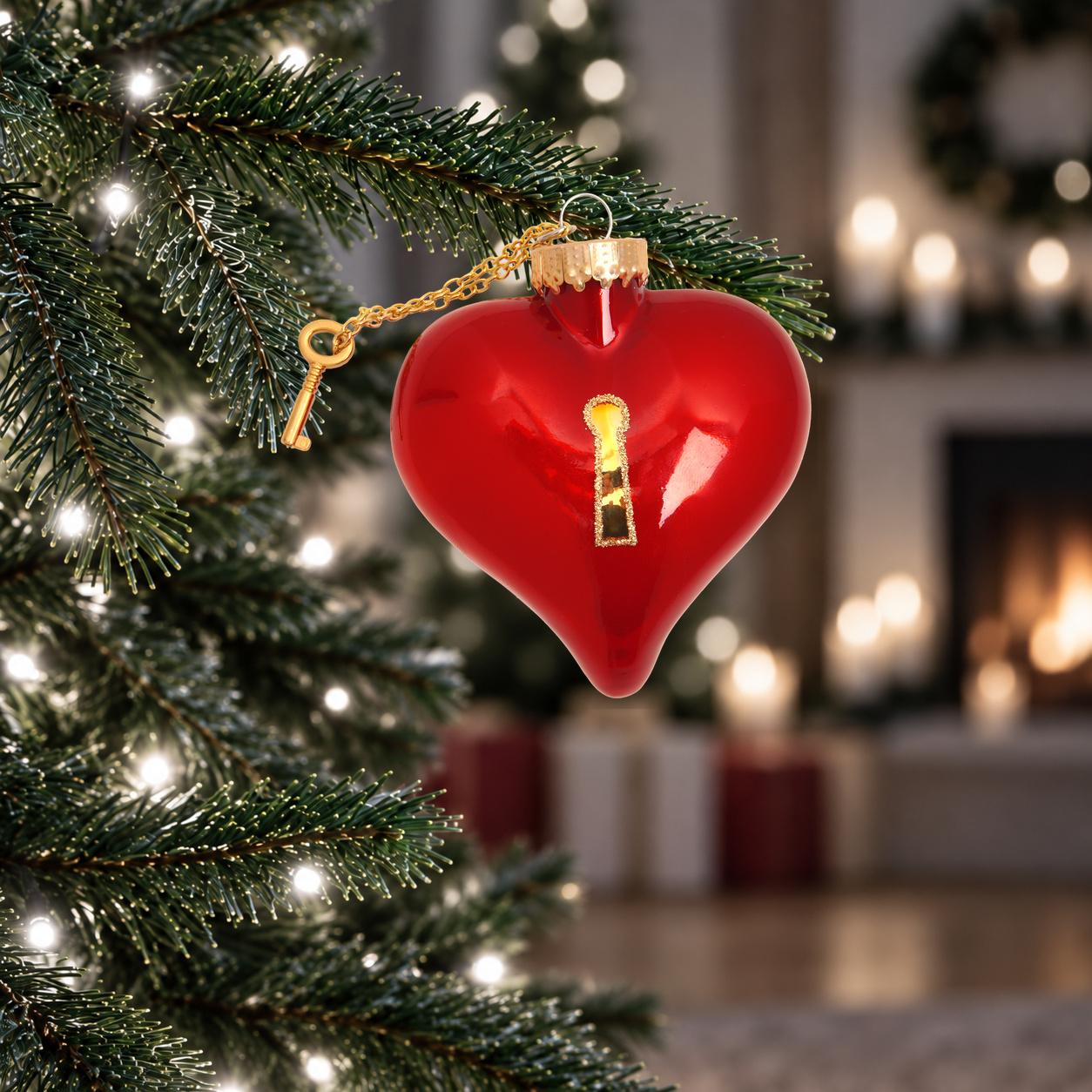 Baumschmuck Herz mit Schl�sselkette Rot 10cm