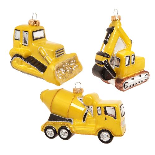 Baumschmuck Baustellenfahrzeuge-Set gelb 9/12cm