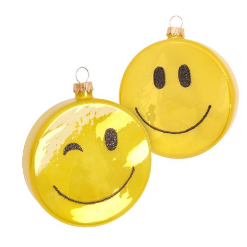 Baumschmuck Taler lachendes Doppel-Gesicht gelb 8cm