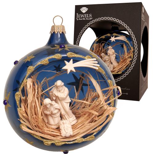 Weihnachtskugel Krippenszene blau 10cm