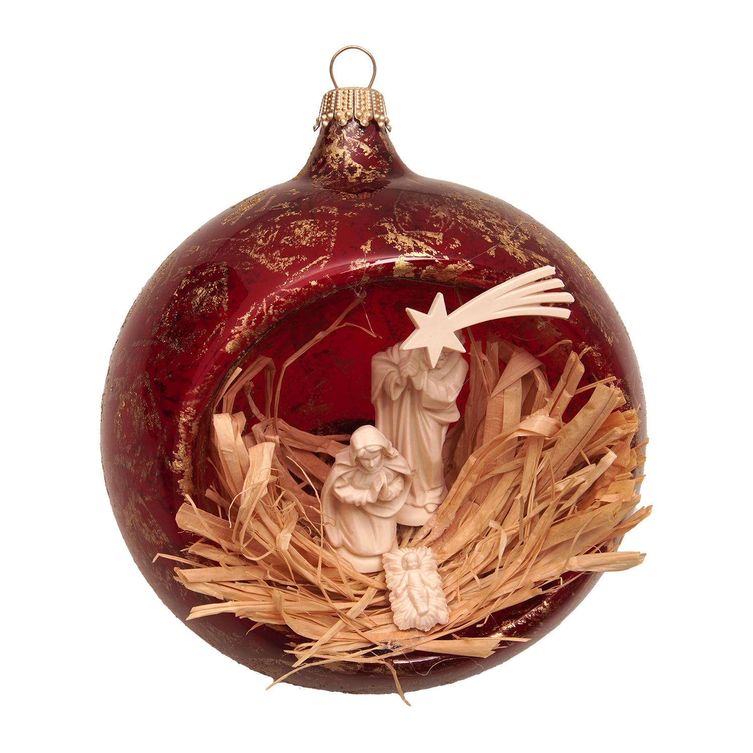 Weihnachtskugel Krippenszene Rot 10cm