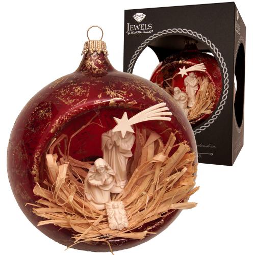 Weihnachtskugel Krippenszene rot 10cm