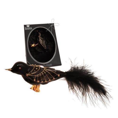 Baumschmuck Vogel exquisit mit Feder schwarz 17cm