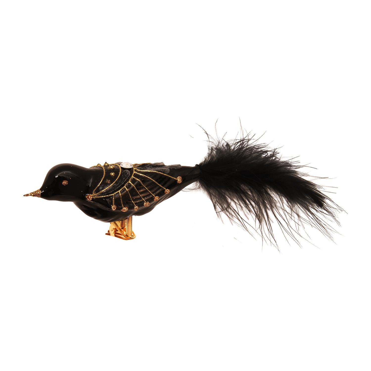 Baumschmuck Vogel mit Strasssteinen Schwarz 10cm