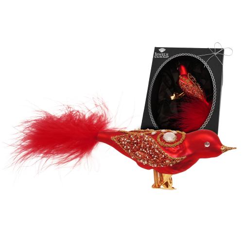 Baumschmuck Vogel exquisit mit Feder rot 17cm