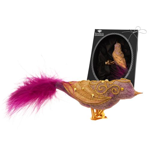 Baumschmuck Vogel exquisit mit Feder violett 17cm