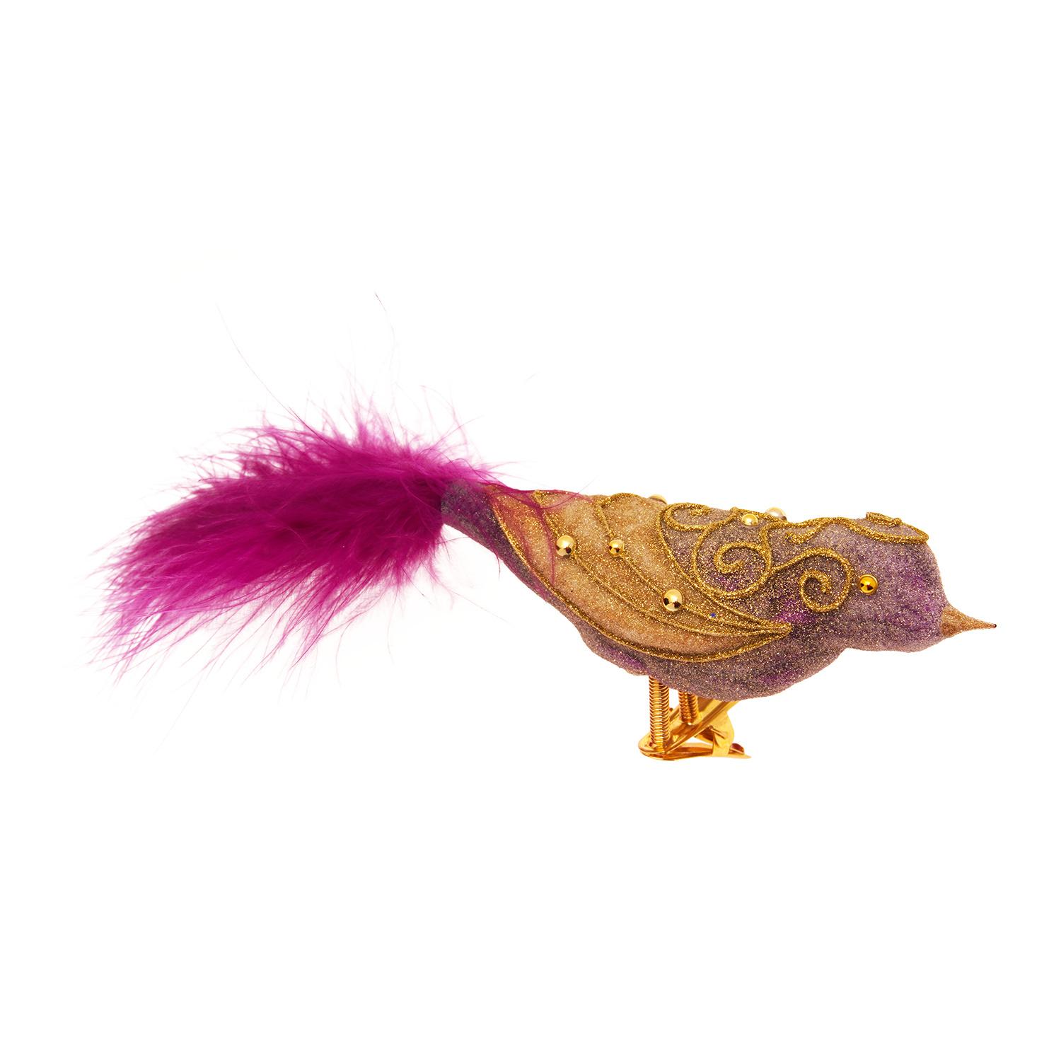Baumschmuck Vogel mit Strasssteinen Violett 10cm