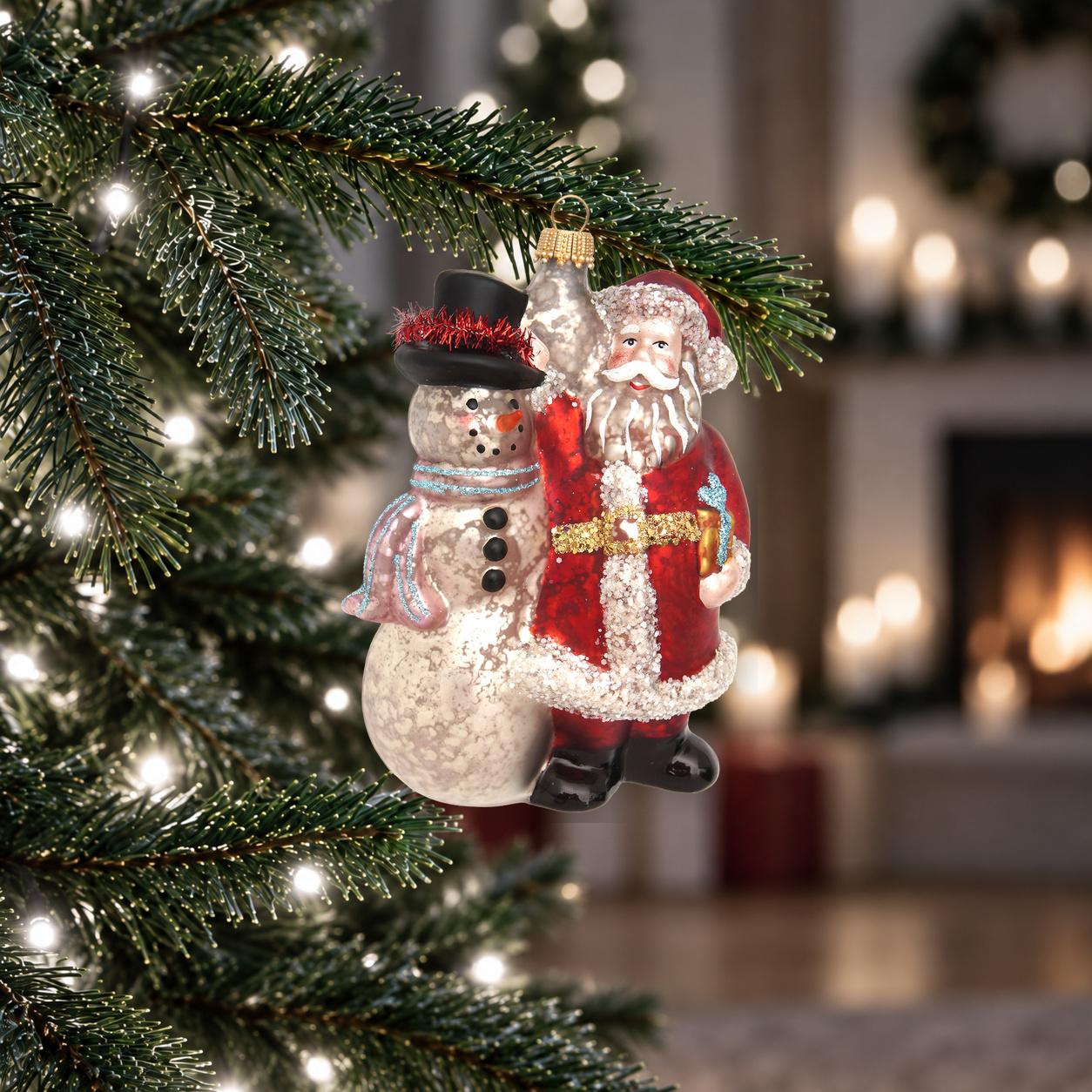 Baumschmuck Santa und Schneemann Nostalgisch Mehrfarbig 13cm