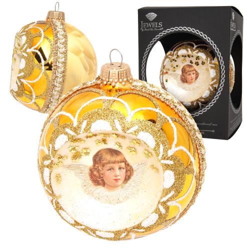 Weihnachtskugel Viktorianischer Engelreflex Goldfarbig 8cm