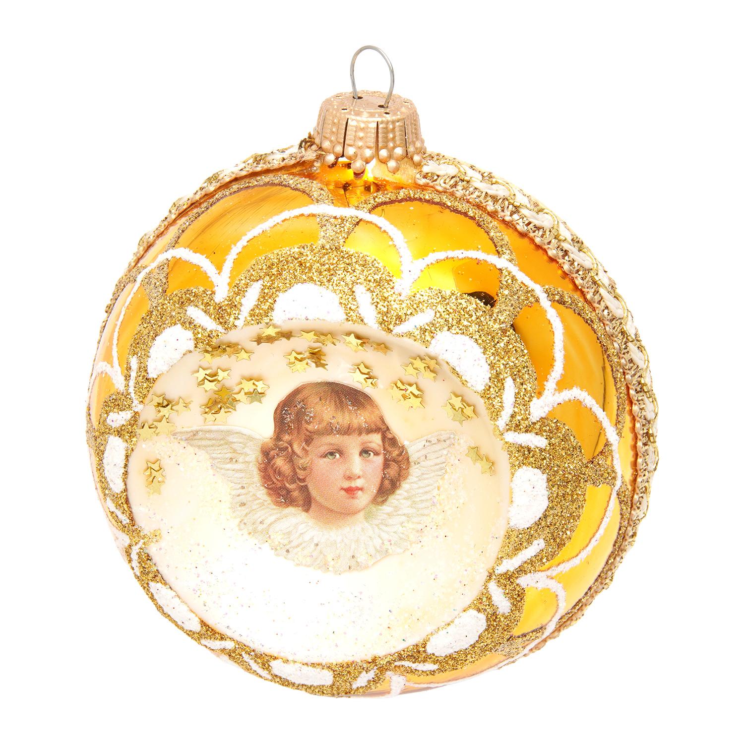 Weihnachtskugel Viktorianischer Engelreflex Goldfarbig 8cm