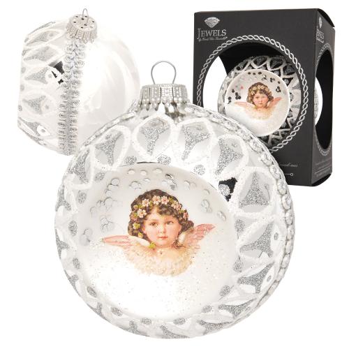 Weihnachtskugel Viktorianischer Engelreflex Silberfarbig 8cm