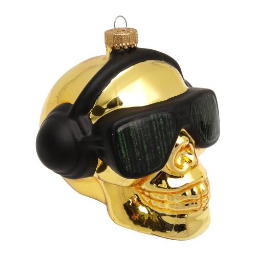 Baumschmuck Totenkopf Cyberpunk Goldfarbig 9cm