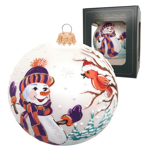 Weihnachtskugel Schneemann und Vogel Wei� 10cm