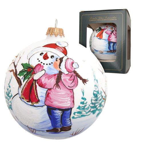 Weihnachtskugel M�dchen Schneemann Kuss Wei� 10cm