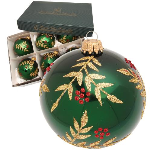 Weihnachtskugeln Bl�tterzweige und Blumen Gr�n 8cm