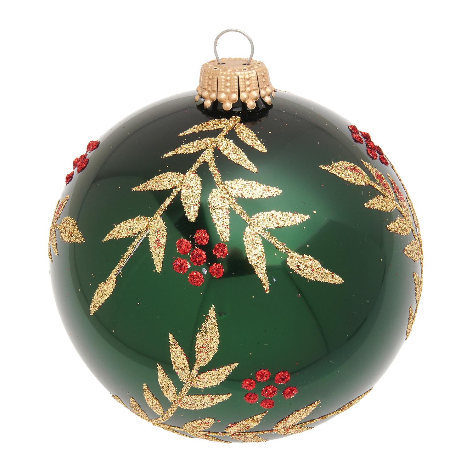 Weihnachtskugeln Bl�tterzweige und Blumen Gr�n 8cm