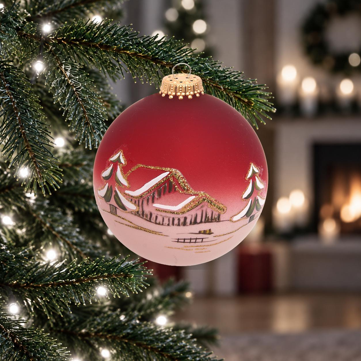 Weihnachtskugel Winterdorf Fjornheim Rot 8cm