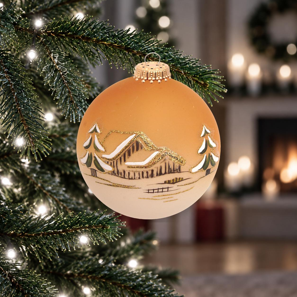Weihnachtskugel Winterdorf Fjornheim Goldfarbig 8cm