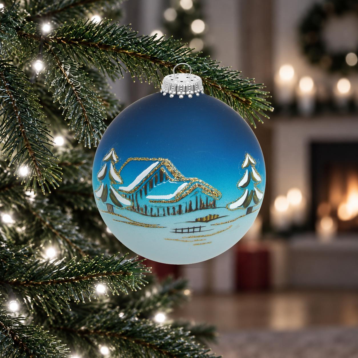 Weihnachtskugel Winterdorf Fjornheim Blau 8cm