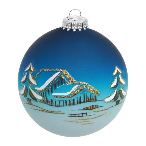 Weihnachtskugel Winterdorf Fjornheim Blau 8cm