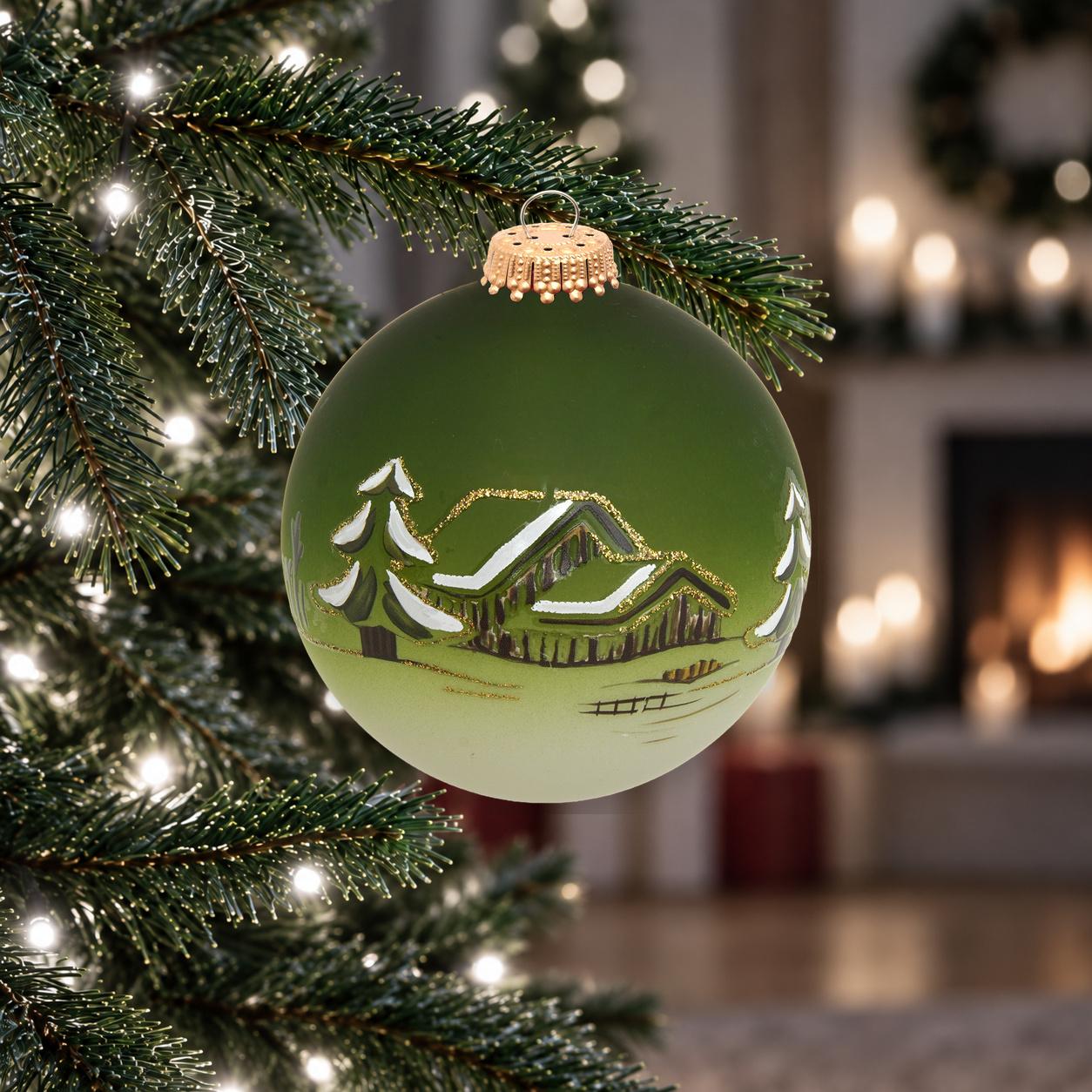 Weihnachtskugel Winterdorf Fjornheim Gr�n 8cm