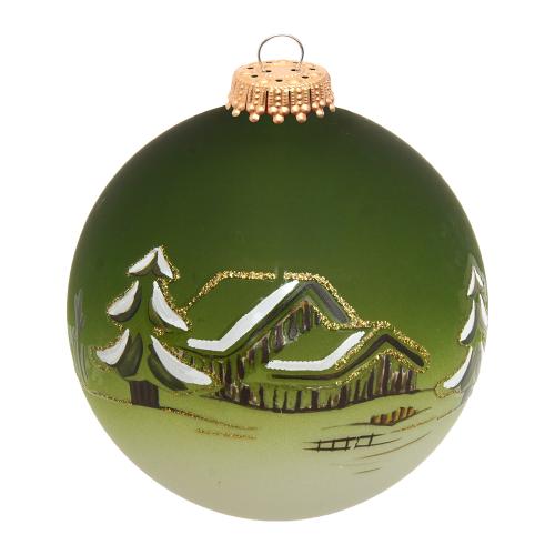 Weihnachtskugel Winterdorf Fjornheim Gr�n 8cm