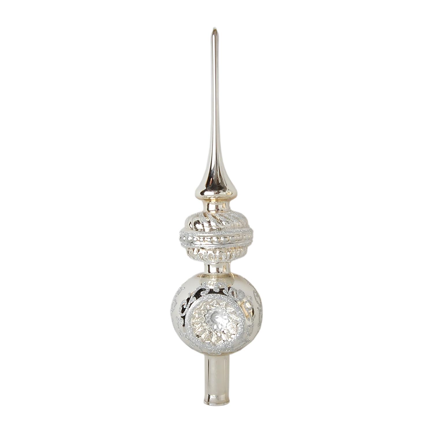 Baumspitze Barock mit Reflexen Silberfarbig 33cm
