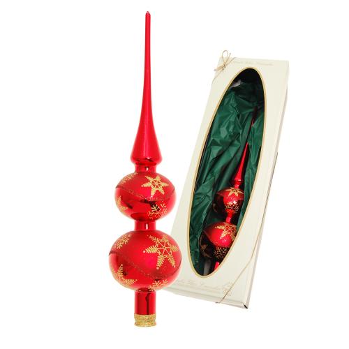 Rot glanz/matt 30cm Doppelspitze, Glasornament, mundgeblasen und handdekoriert