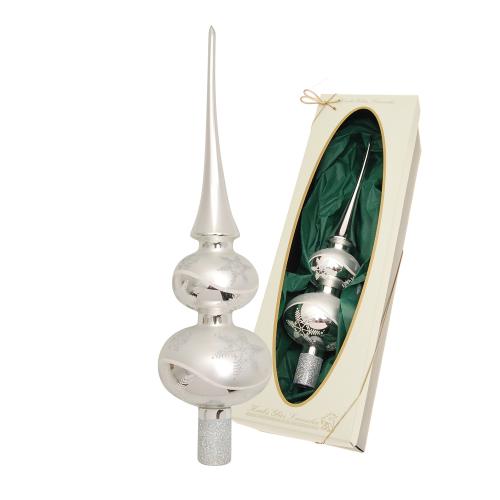 Silber glanz/matt 30cm Doppelspitze, Glasornament, mundgeblasen und handdekoriert
