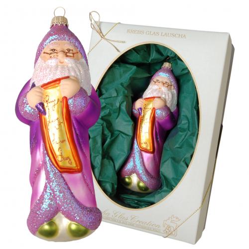 Multicolor 16cm Verzauberter Weihnachtsmann mit Wunschliste, Glasornament, mundgeblasen, handdekoriert (1)