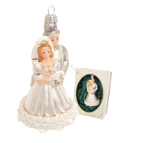 Wei 11cm Brautpaar hochwertig dekoriert, Glasornament, mundgeblasen und handdekoriert