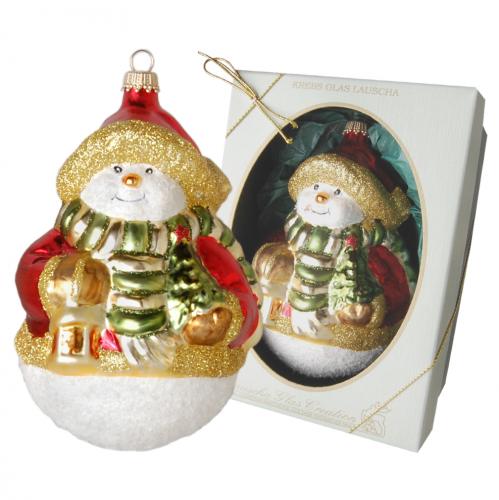 Multicolor 12cm Schneemann mit Schal und Bumchen, Glasornament, mundgeblasen und handdekoriert (1)