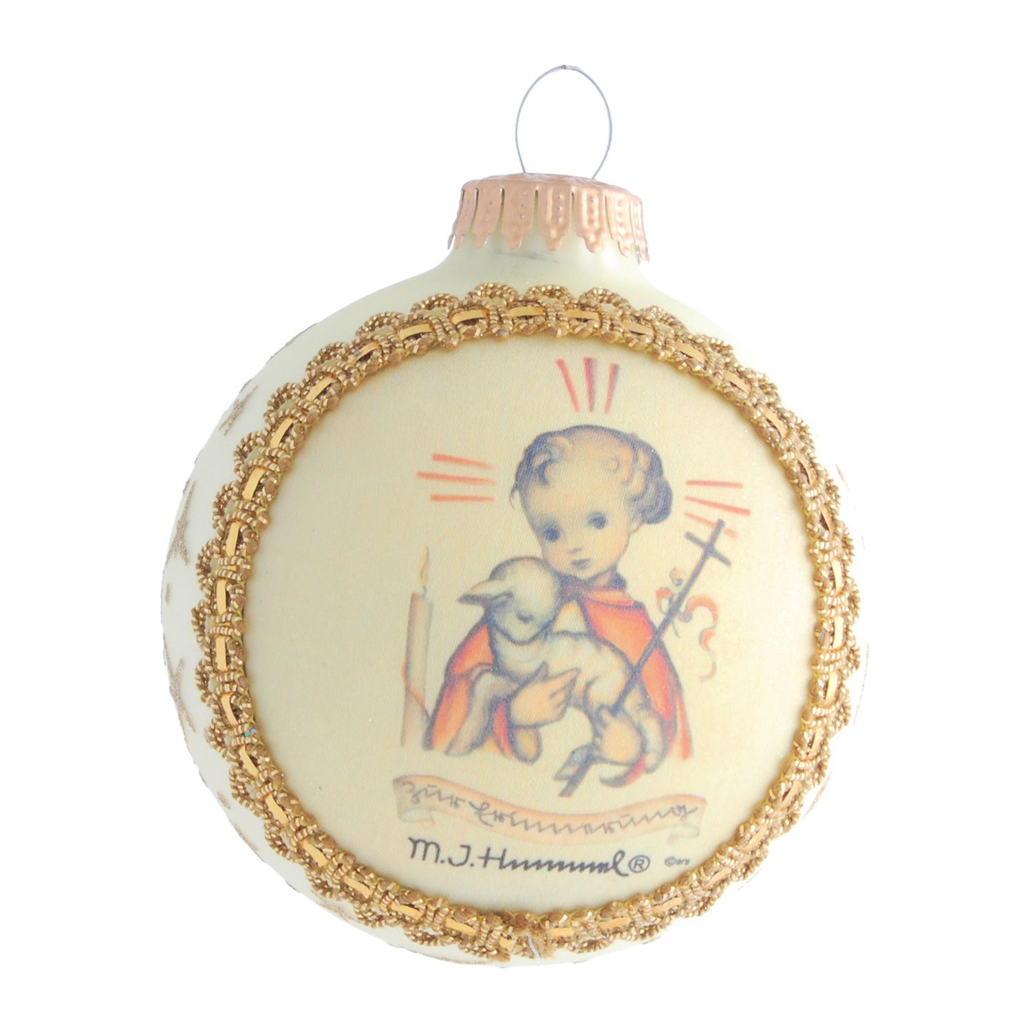 Weihnachtskugel M.I. Hummel Der Gute Hirte Beige 8cm
