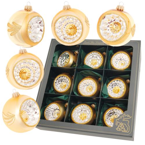 Weihnachtskugeln Reflexe Floral Goldfarbig 8cm