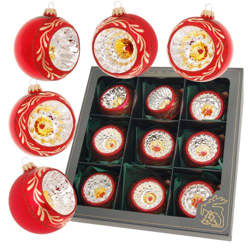 Weihnachtskugeln Reflexe Floral Rot 8cm