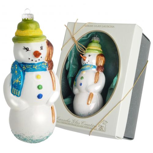 Multicolor 13cm Schneemann Ebby, mundgeblasenes Glas, handbemalt (1)
