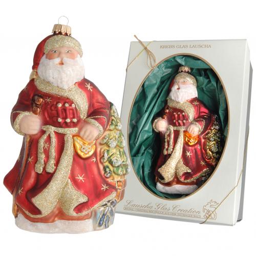 Multicolor 16cm Groer Weihnachtsmann mit Baum, Glasornament, mundgeblasen und handdekoriert